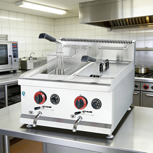 Friteuse industrielle à gaz double cuve 14L+14L pour frites, design relevable, pour comptoir, conforme aux normes alimentaires commerciales - Product Image 3
