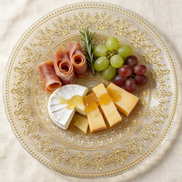 Assiette de présentation en verre baroque rétro, or et argent, motif orné, assiette en verre transparent pour mariage, banquet, décoration de table d'hôtel