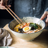 Bol à nouilles en céramique japonaise bol à ramen imprimé domestique bol à soupe délicat salade de fruits et légumes assiette profonde vaisselle