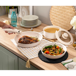 Modern <b>Ceramic</b> Non-Stick Cookware Set 4-Piece Detachable Handle With Glass Lids - Product Image 5