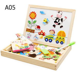 Multifunctional สัตว์ไม้ Magnetic Puzzle Chalkboard กระดานไวท์บอร์ดกระดานดำภาพวาดขาตั้งบอร์ดศิลปะของเล่นสำหรับเด็กเด็ก - Product Image 2