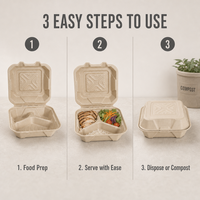 Boîte alimentaire à charnière en bagasse de canne à sucre compostable et écologique, 30 oz, résistante à l'eau et à l'huile, micro-ondable, pour plats à emporter