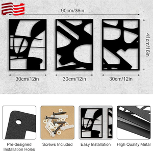 Juego <span class=keywords><strong>de</strong></span> 3 Arte <span class=keywords><strong>de</strong></span> la pared Decoración <span class=keywords><strong>de</strong></span> Metal negro Escultura <span class=keywords><strong>de</strong></span> pared 3D abstracta Dormitorio/Decoración <span class=keywords><strong>de</strong></span> las paredes <span class=keywords><strong>de</strong></span> la Sala Mesita <span class=keywords><strong>de</strong></span> noche y sofá superior - Product Image 2
