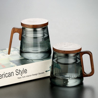Tasse à thé en verre soufflé à la main de haute qualité, avec infuseur, poignée en bois, 350 ml/500 ml, design minimaliste, certifiée LFGB