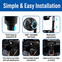 Ventilateur de voiture CARFU 2-en-1 pivotant pour porte-gobelet, ventilateur de refroidissement automatique extensible pour SUV, camionnette, fourgonnette, avec poignées, USB 4-6 pouces