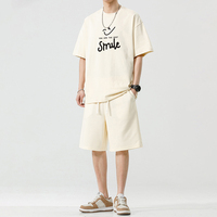 Nouvel ensemble de jogging pour homme en coton, 2 pièces, tendance, été, décontracté, t-shirt et short