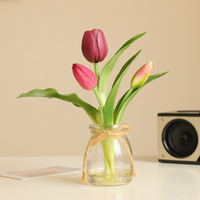 Bunga Tulip Buatan Tangan PU Realistis Beraroma, Tahan Air, Tanaman Pot Kecil, untuk Natal, Hari Valentine, Wisuda, dan Dekorasi Rumah