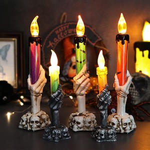 Plastic Halloween <b>Skeleton</b> Hand Candle LED Lights Horror Ghost Holding <b>Lamp</b> Party Decoration Home Haunted House Ornaments - Product Image 1