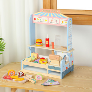 Jouet de simulation de production de hamburgers en bois pour enfants, <span class=keywords><strong>magasin</strong></span> de vente de hamburgers pour bébés, département de vente de hamburgers, jouet à découper - Product Image 1