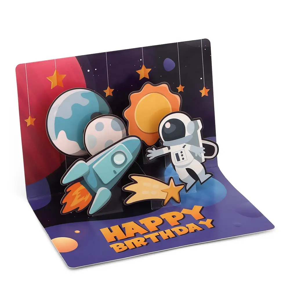 Premium Creative 3D Space Astronaut Custom Printing Stereo Happy Birthday Pop-up Pop Up Greeting Cards