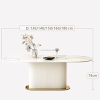 Table à manger ovale moderne avec plateau en pierre frittée et structure en bois massif, ensemble de meubles de salle à manger écologiques pour appartement, pour 6 personnes