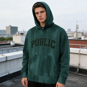 Sudadera con Capucha Vintage de Alta Calidad Personalizada para Hombre, con Efecto Desgastado, Lavado Ácido, Bordado Chenille y Efecto Descolorido por el Sol - Product Image 3