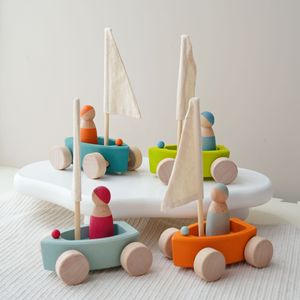 Ensemble de blocs éducatifs en bois pour enfants, jouets d'empilage, bateau à voile pastel lime Weixuan JS155 pour les enfants de 2 à 13 ans - Product Image 1