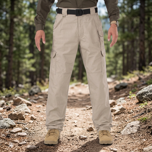 Pantalones Cargo Caqui para Hombre, Corte Recto, Múltiples Bolsillos, Secado Rápido, Estilo Workwear, Cintura Alta, Cierre de Cremallera, Pantalones de Verano - Product Image 1