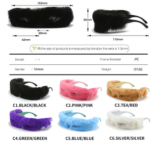 卸売ビッグフレームパーティーアイウェアキャットアイヘアリーファッションサングラスブランドトレンディなレディースぬいぐるみファーサングラススクエア - Product Image 2