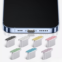 Bouchons anti-poussière en métal avec paillettes TYPE-C pour iPhone 15 16 17 Pro Max Plus – Protection universelle pour port de charge Type C