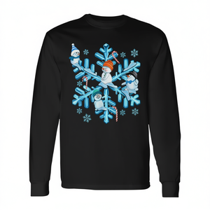 Camiseta de manga larga navideña a juego para la familia con diseño de copo de nieve azul y muñeco de nieve - Product Image 2