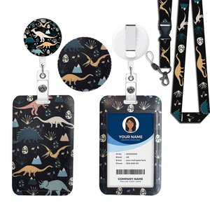 Dinosaur-printed <b>ID</b> card <b>holder</b> with easy-pull buckle, retractable name tag and access card <b>holder</b> with security buckle, - Product Image 1