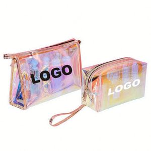กระเป๋าเก็บของพกพาคุณภาพสูงจากโรงงานโดยตรง โปร่งใส สีรุ้ง ลายเลเซอร์  สำหรับใส่เครื่องสำอาง  ปรับแต่งโลโก้ได้ ใช้ได้ทุกวัน - Product Image 1