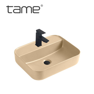 TAME PZ8085A-MMH Perlengkapan Sanitasi Khaki Wastafel Porselen Kamar Mandi Persegi Panjang Ukuran Besar Dengan Satu Lubang Keran - Product Image 1