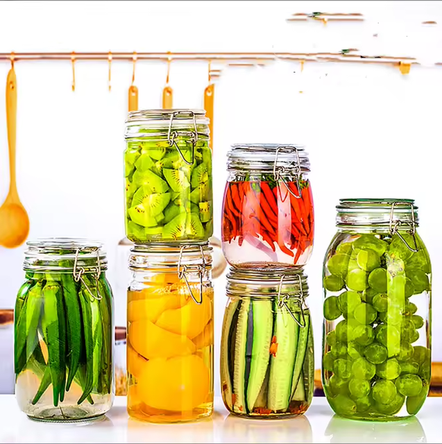 Glass Container 200ml 250ml 500ml 750ml 1000ml 1500ml 2000ml 3000ml Empty Airtight Hermetic Pickle Canned Jam Food Storage Jar