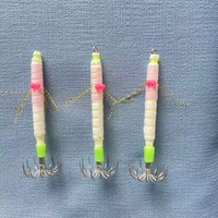 Nouveau modèle d'hameçon à calamar en acier inoxydable, leurre de pêche à appât vivant avec phéromone, tête rouge et tissu lumineux enroulé