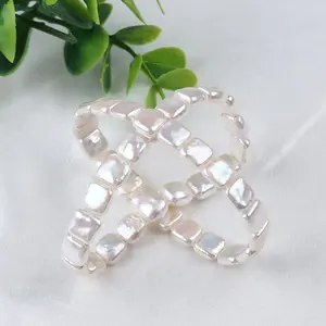 8-9mm AAA Natural Freshwater White Pearl Square Baroque Bead Charm Bracelet Fine Jewelry