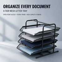 Porte-documents en métal à 4 niveaux avec poignée de transport - Organiseur de dossiers pour bureau
