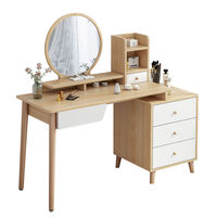 Table de maquillage de luxe nordique avec miroir et éclairage, coiffeuse avec tiroirs de rangement