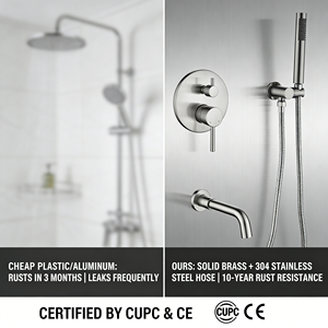 Ensemble de douche mural encastré avec mitigeur bain-douche en laiton à double poignée et jet pluie, avec cartouche céramique - Product Image 3