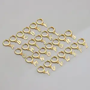 Gold Plated Light Luxury Dainty Initial 925 Sterling Silver Tiny Earring Jewelry 26 Letter Hoop Dangle Earrings