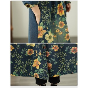 Jaket denim panjang motif floral grosir 2026 untuk wanita, kerah mandarin, ukuran besar, patch yoke, model A-line, kasual, panjang sedang, musim gugur - Product Image 6