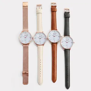 Super Thin Unique Simple Watches Casual Quartz Wristwatch Rose Gold Marble Dial Women Women