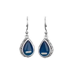 Pendientes de gota de agua de piedra azul con engaste de plata tibetana, joyería clásica para fiesta para mujer E4603 - Product Image 1