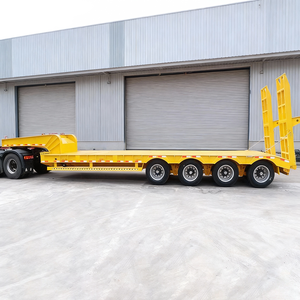 รถพ่วงพื้นเรียบแบบกำหนดเองสำหรับการส่งออก 4 เพลา รถพ่วงพื้นเรียบแบบสูง-ต่ำ สำหรับงานหนัก พร้อมตะขอเกี่ยว แผ่นเหล็ก และบันได - Product Image 3