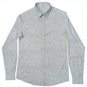เสื้อเชิ้ตผู้ชายพิมพ์ลายดอกไม้สีขาว ผ้าป๊อปลิน ระบายอากาศได้ดี เหมาะสำหรับฤดูร้อน ปกเสื้อแบบพับได้ - Product Image 1