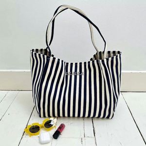 New Fashion <b>Large</b> Capacity Ladies Canvas Beach Handbag Striped Zipper Economical PC Cotton Custom Logo Daily Shoulder Tote Bag - Product Image 1