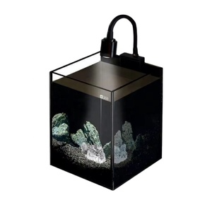 Kit de Pecera para Peces Betta JSD con Fondo Negro, <span class=keywords><strong>Acuario</strong></span> de Vidrio Ultra Blanco con Luz para Principiantes - Product Image 1