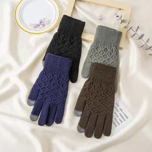 Mode Kaschmir-Imitation Plaid Jacquard Gestrickt Winter Warme Touchscreen-Handschuhe