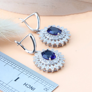 Bạc plsted đồ trang sức cô dâu thiết lập Mặt dây chuyền vòng cổ bông tai và nhẫn với Zircon dành cho phụ nữ - Product Image 6