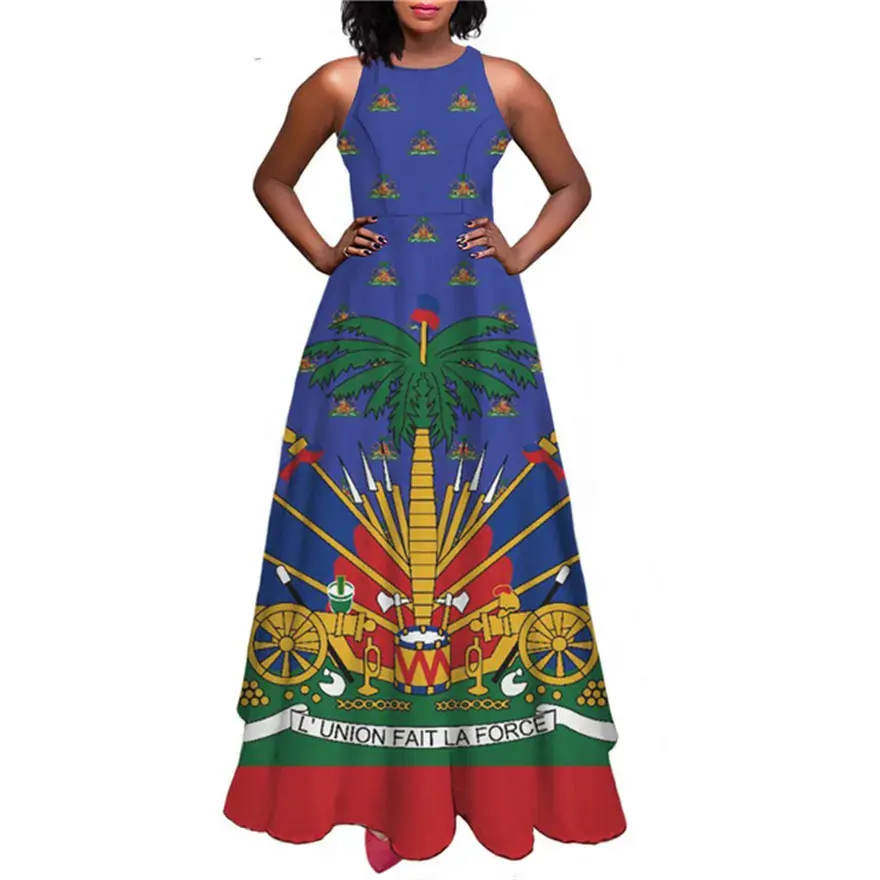 Trendy kolsuz pasifik adaları Haiti bayrağı baskı tankı üst giysi kadınlar için özel Logo/tasarım/metin toptan Haitian giyim