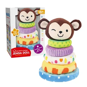 Toptan bebek oyuncakları peluş istifleme oyuncak maymun dolması hayvan yumuşak halka istifleyici Montessori bebek duyusal oyuncak