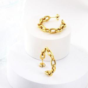 14k 18K Gold Plated Lightweight <b>Chunky</b> Open <b>Hoops</b> | Gold Jewelry C Stainless Steel <b>Hoop</b> Earrings for Women - Product Image 5