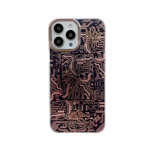 New Design Gold Plated Circuit Board Pattern Phone Case For iPhone 14 Anti-drop frosted protective cover for i phone 13 12 pro