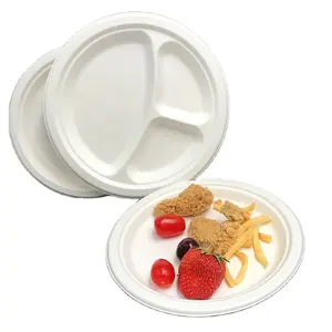 biodegradable sugar cane fiber rectangle dish bagasse disposable dish for party round tray dinnerware