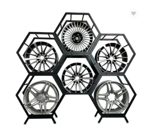 Wholesale Custom High Quality Motorcycle Tire Display Rack Metal Hexagon Wheel Rim Display Tire Shelf