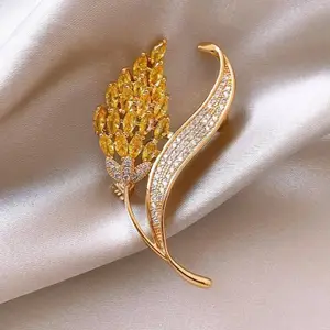 Mode Diamant Sieraden Goud Tarwe Broche Voor Vrouwen Kraag Spelden Kleding Accessoires