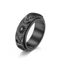 RFJEWEL chaud classique rétro hommes étoile lune soleil acier inoxydable or/argent/noir plaqué rotation soulager le Stress anneau