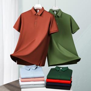 Camisa informal para hombre, manga corta de punto sólido antiarrugas, logotipo personalizado, estilo de Golf frontal, 52.9% algodón, 47.1% poliéster - Product Image 2