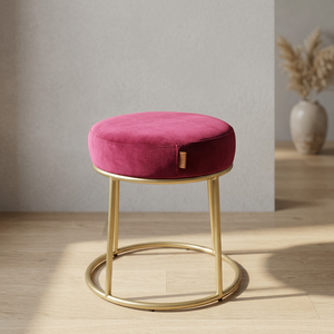 Velvet <b>Ottoman</b> <b>Stool</b> Metal Frame Pouf Round Accent Seat Portable Footrest for Hotel Living Room - Product Image 2